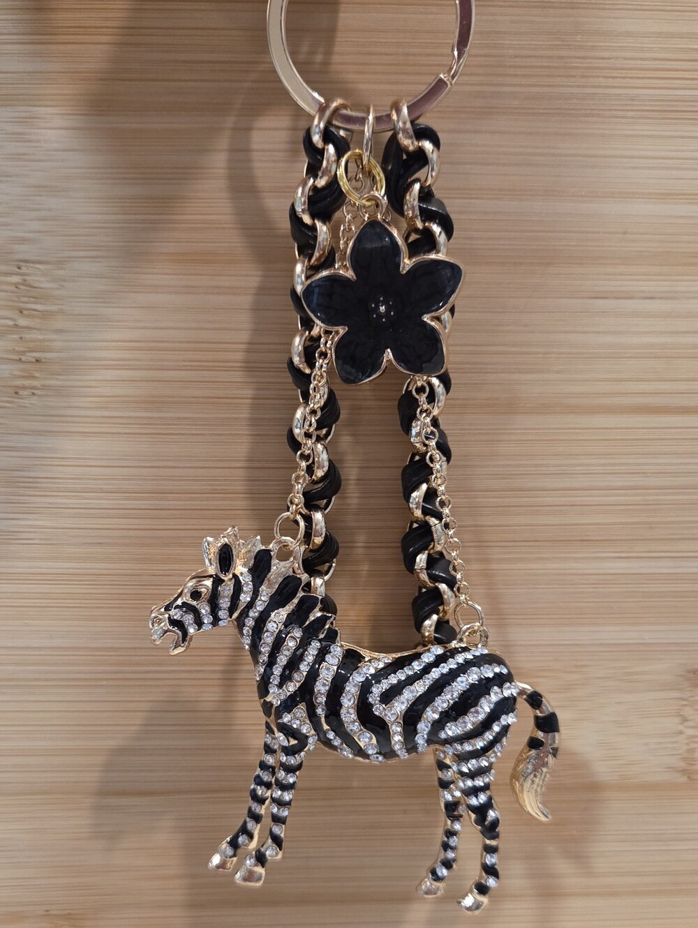 NWT Luxury Rhinestone Zebra Bag Charm & Keychain